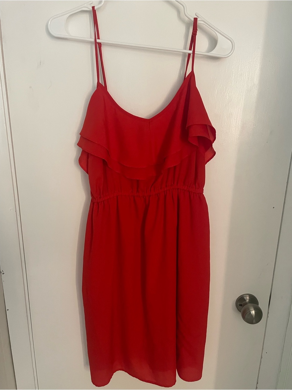 Red Ruffle Spaghetti-Strap Mini Dress
